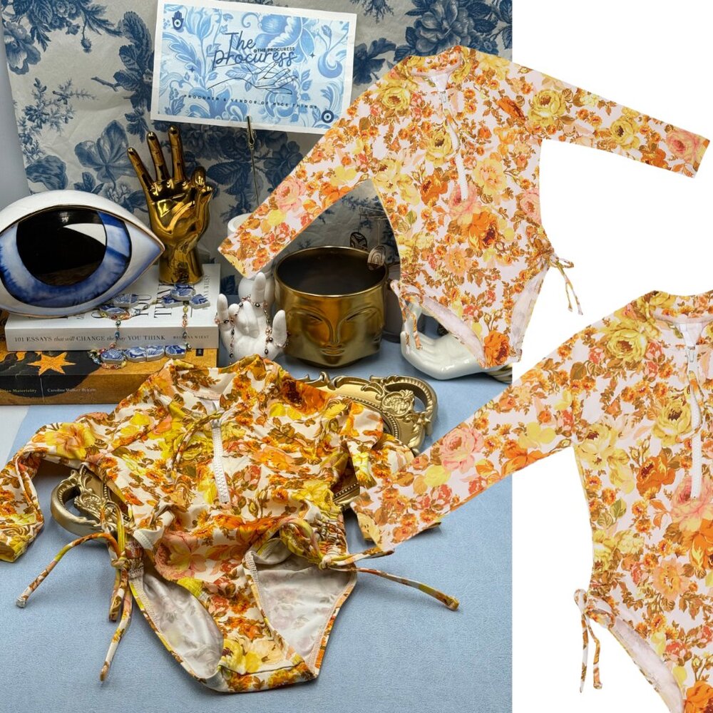 🆕 ZIMMERMANN KIDS 🧿 NWT Raie Zip Front 1PC Rashguard Swimsuit, Yellow  Sz 1 Y